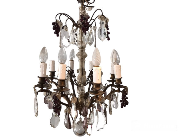 Lustre à cristaux d'époque 19 ème à 8 lumières