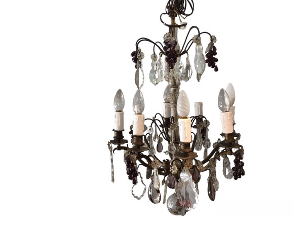 Lustre à cristaux d'époque 19 ème à 8 lumières