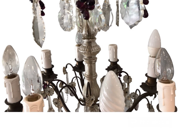 Lustre à cristaux d'époque 19 ème à 8 lumières