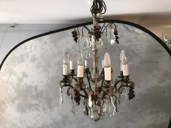 Lustre à cristaux d'époque 19 ème à 8 lumières