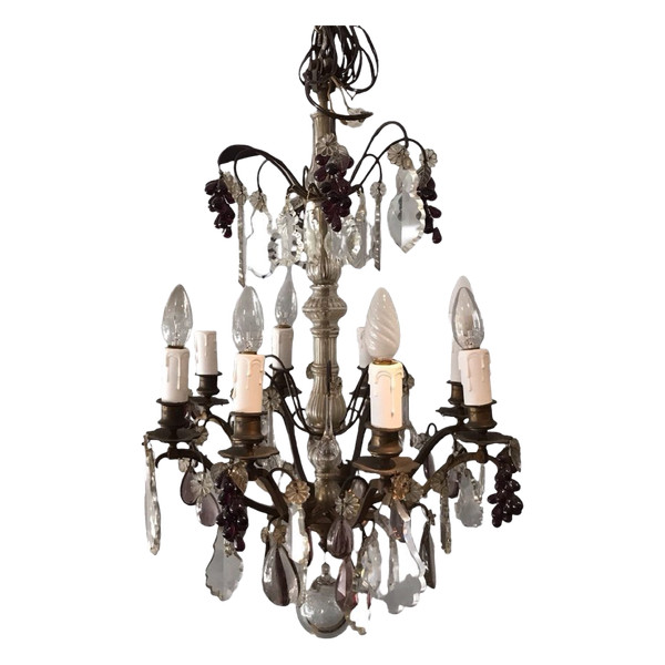 Lustre à cristaux d'époque 19 ème à 8 lumières