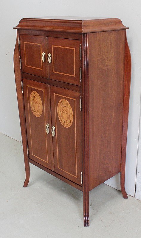  Mobiletto Piccolo in Mogano e Legno Pregiato, Periodo Art Nouveau - Inizio XX Secolo