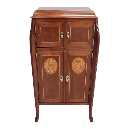  Small Mahogany and Precious Wood Cabinet, Art Nouveau Period - Early 20th Century