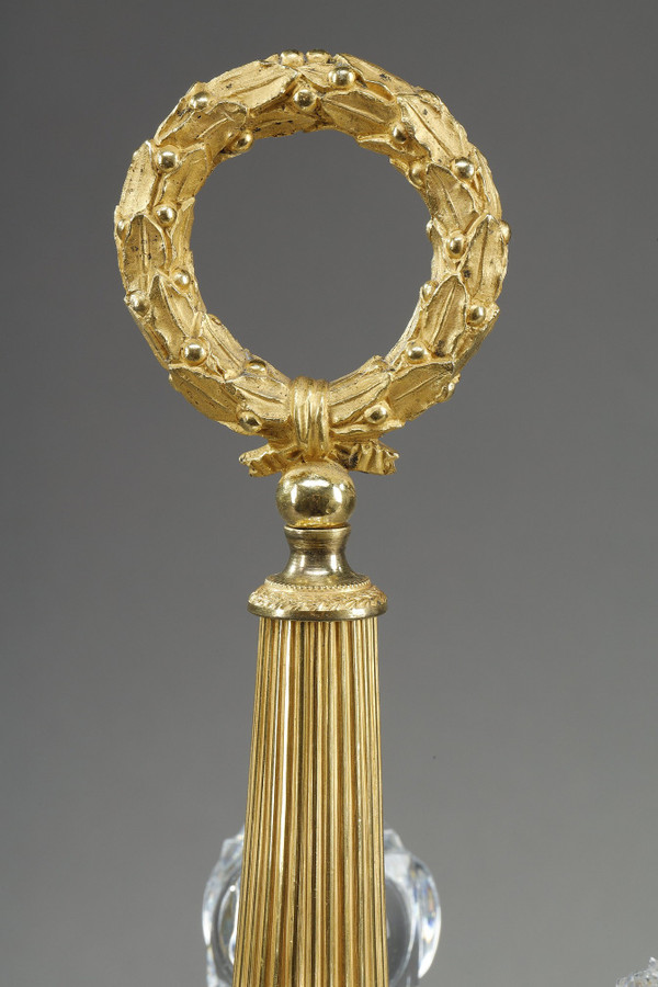 Servizio da liquore in bronzo dorato e cristallo molato del periodo Carlo X
