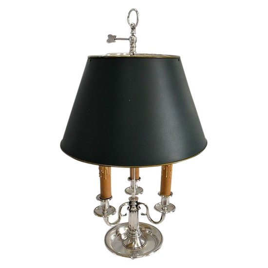  Importante Lampe Bouillotte en Métal Argenté, goût Louis XVI – Fin XIXe 