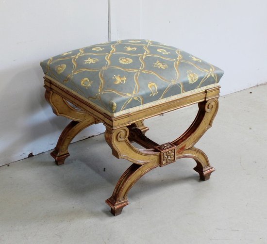  Petit Tabouret Carré en Bois Doré – Fin XIXe 