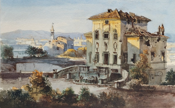 Belagerung von Rom 1849 Villa Ruiné Par Les Bombes, Aquarell