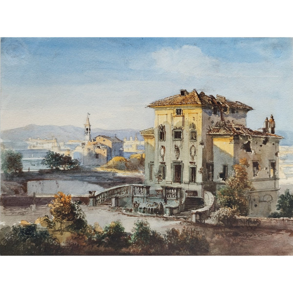 Belagerung von Rom 1849 Villa Ruiné Par Les Bombes, Aquarell
