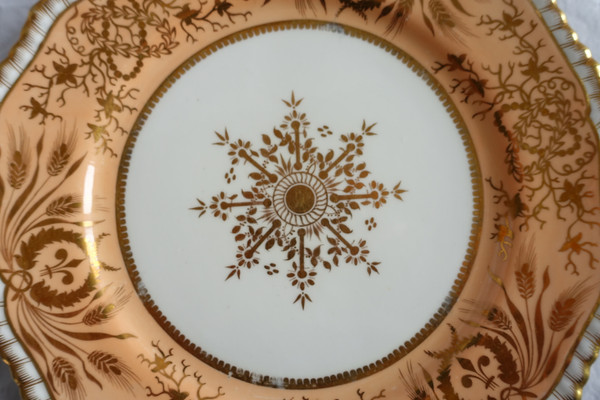 Manufacture Spode : paire d'assiettes à gâteaux en porcelaine mandarine & or - XIXe siècle vers 1820