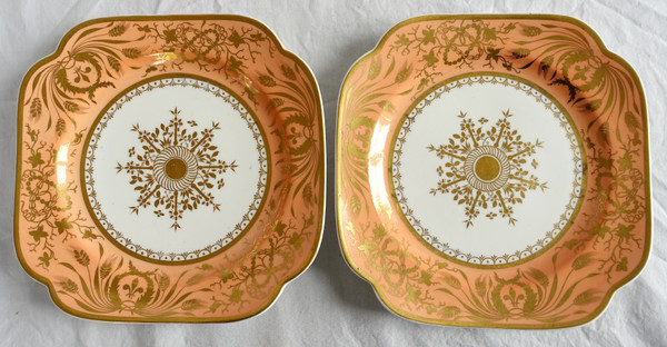 Manufacture Spode : paire d'assiettes à gâteaux en porcelaine mandarine & or - XIXe siècle vers 1820