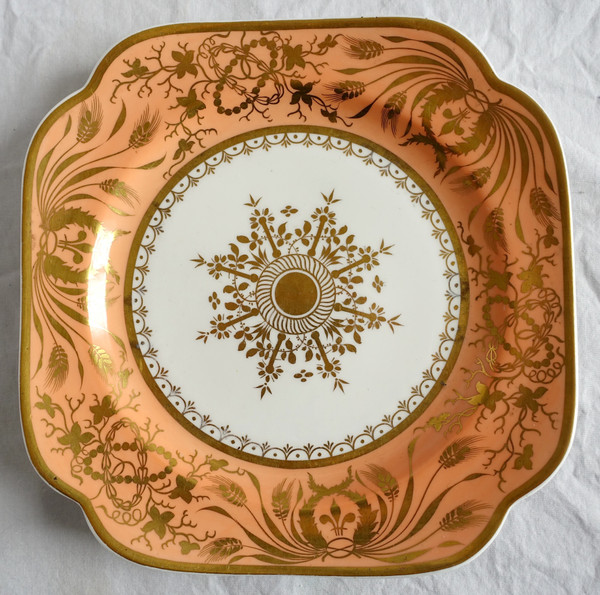 Manufacture Spode : paire d'assiettes à gâteaux en porcelaine mandarine & or - XIXe siècle vers 1820
