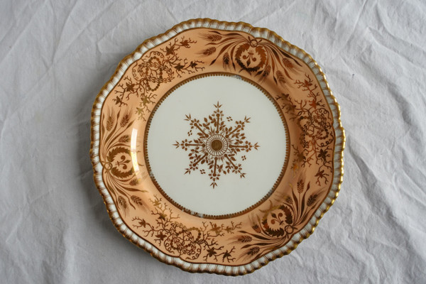Manufacture Spode : paire d'assiettes à gâteaux en porcelaine mandarine & or - XIXe siècle vers 1820