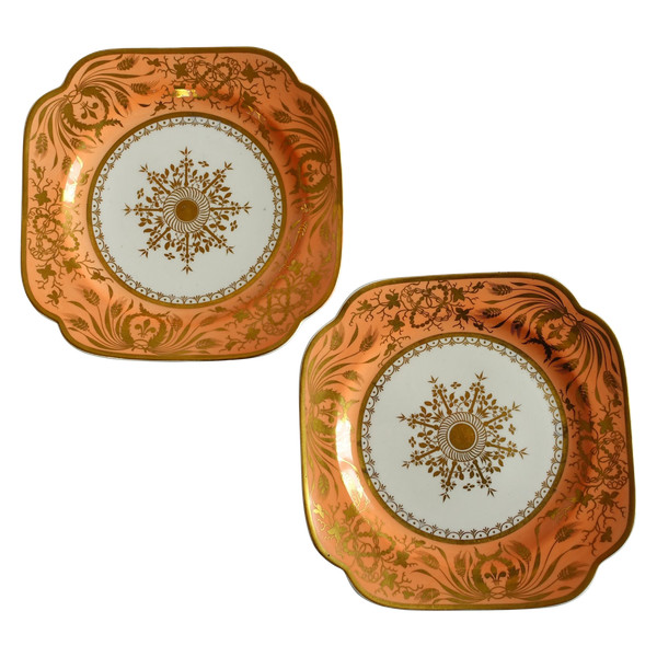 Manufacture Spode : paire d'assiettes à gâteaux en porcelaine mandarine & or - XIXe siècle vers 1820