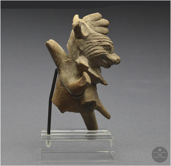 Messico, 450 - 750 d.C., cultura di Veracruz, fischietto rituale antropo-zoomorfo, terracotta