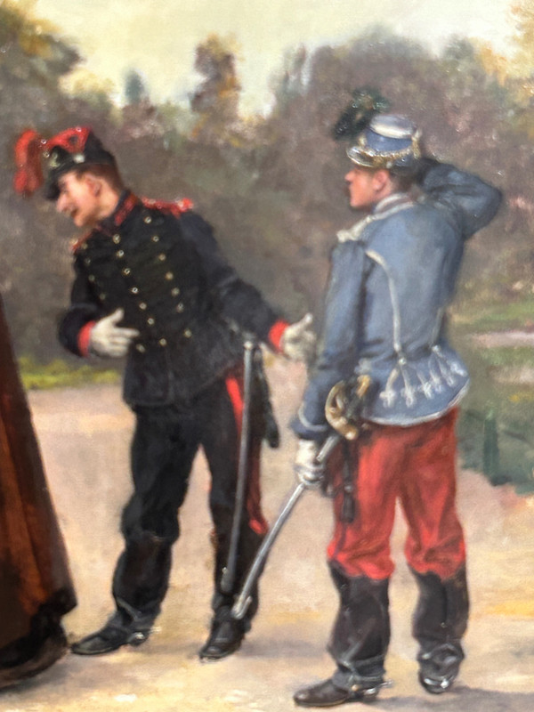 Albert Bligny (1849-1908) La Conversation Avec élégante Et Ses Enfants - Pannello in mogano