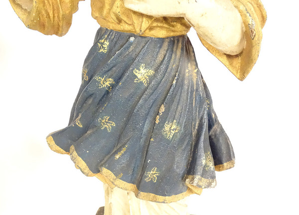 Paire statues orants anges bois sculpté polychrome retable XVIIIème siècle