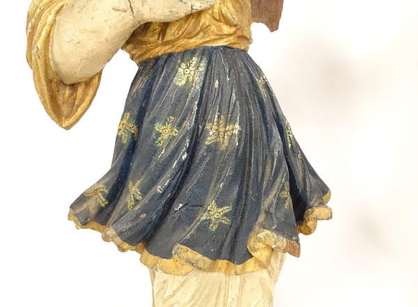 Paire statues orants anges bois sculpté polychrome retable XVIIIème siècle
