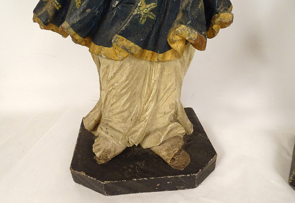 Paire statues orants anges bois sculpté polychrome retable XVIIIème siècle