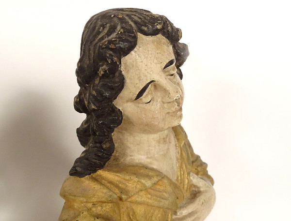 Paire statues orants anges bois sculpté polychrome retable XVIIIème siècle