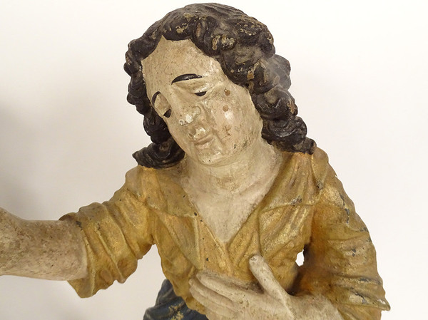 Paire statues orants anges bois sculpté polychrome retable XVIIIème siècle