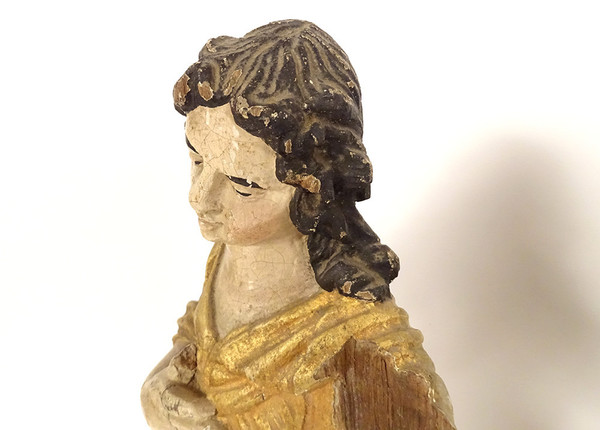 Paire statues orants anges bois sculpté polychrome retable XVIIIème siècle