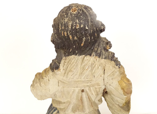 Paire statues orants anges bois sculpté polychrome retable XVIIIème siècle