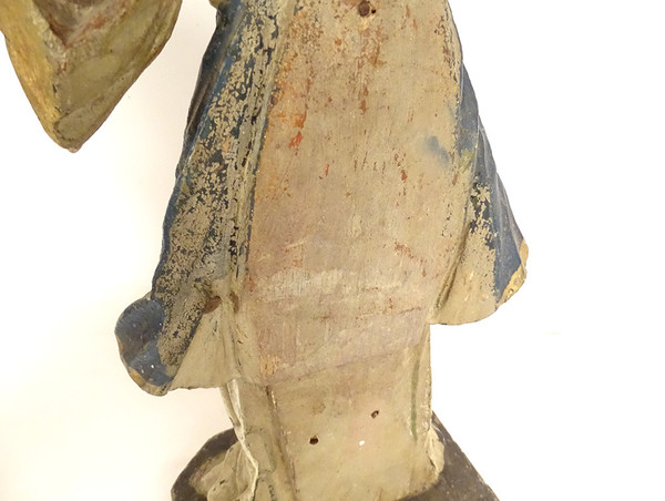 Paire statues orants anges bois sculpté polychrome retable XVIIIème siècle