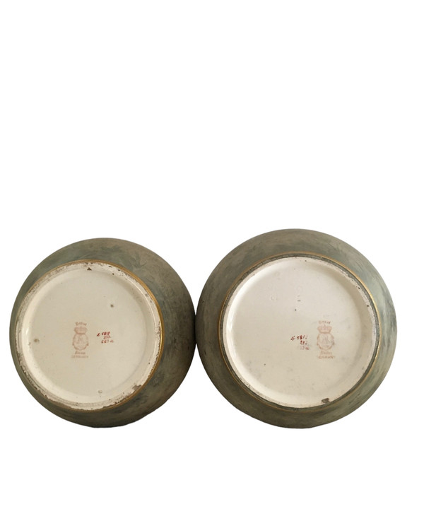 Coppia di vasi in ceramica, firmati Franz Anton Mehlen, Art Nouveau