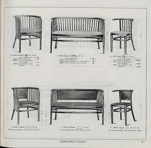 Thonet bench seat No. 6228, Kammerer, Backhausen fabrics, 1915
