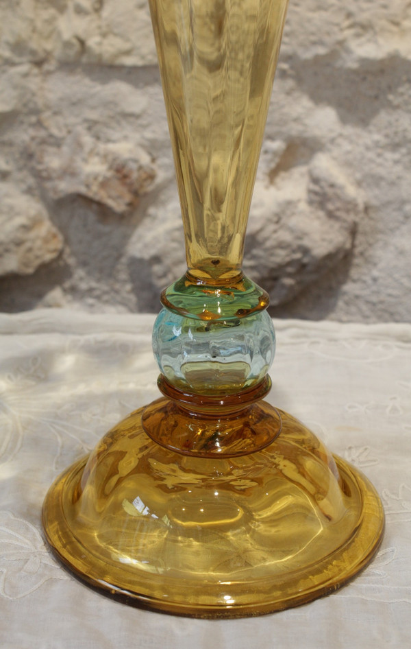 Yellow and blue glass vase from the Portieux crystal glassworks, late 19th century
