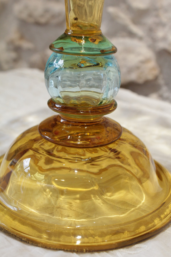 Yellow and blue glass vase from the Portieux crystal glassworks, late 19th century