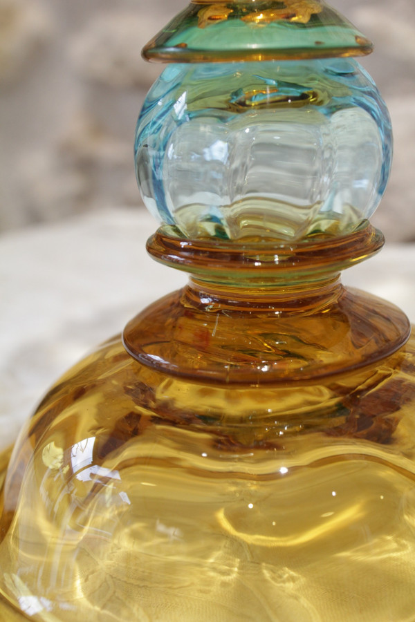 Yellow and blue glass vase from the Portieux crystal glassworks, late 19th century