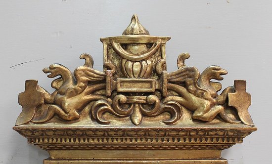 Small Golden Wood Mirror With Winged Animal Decorations - Late 19th Century
