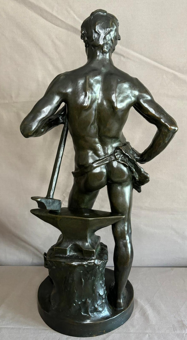 Statue en bronze jeune forgeron, Georges Bareau (1866-1931)  fondeur "F. BARBEDIENNE" Paris