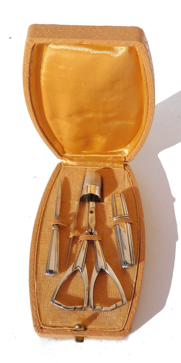 Art Deco Silver Sewing Set Early 20th Century Scissors Needle Case