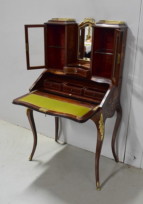 Petit Secrétaire Bonheur du Jour, en Placage de Palissandre de Rio, époque Napoléon III - XIXe