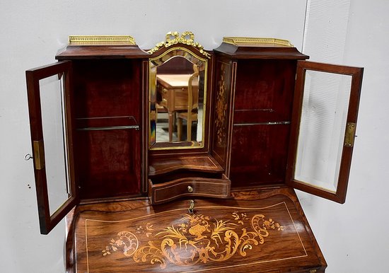 Petit Secrétaire Bonheur du Jour, en Placage de Palissandre de Rio, époque Napoléon III - XIXe