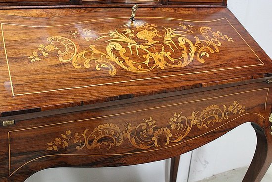 Petit Secrétaire Bonheur du Jour, en Placage de Palissandre de Rio, époque Napoléon III - XIXe