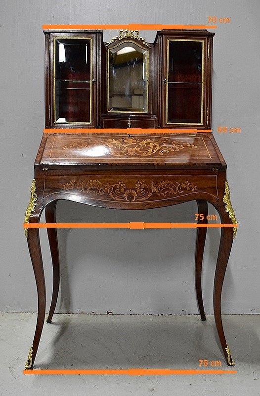Petit Secrétaire Bonheur du Jour, en Placage de Palissandre de Rio, époque Napoléon III - XIXe