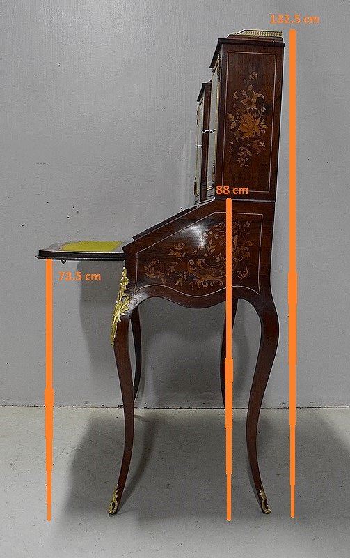 Petit Secrétaire Bonheur du Jour, en Placage de Palissandre de Rio, époque Napoléon III - XIXe