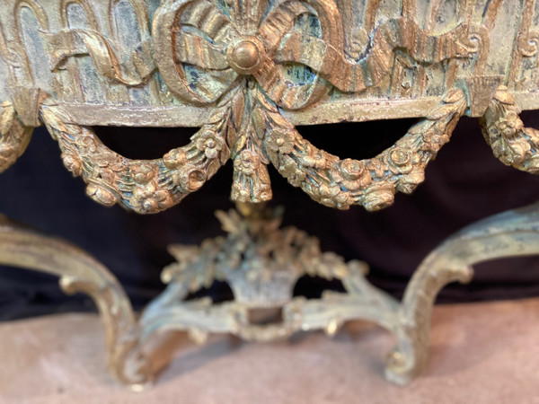 Console di transizione Luigi XV del XVIII secolo con marmo originale