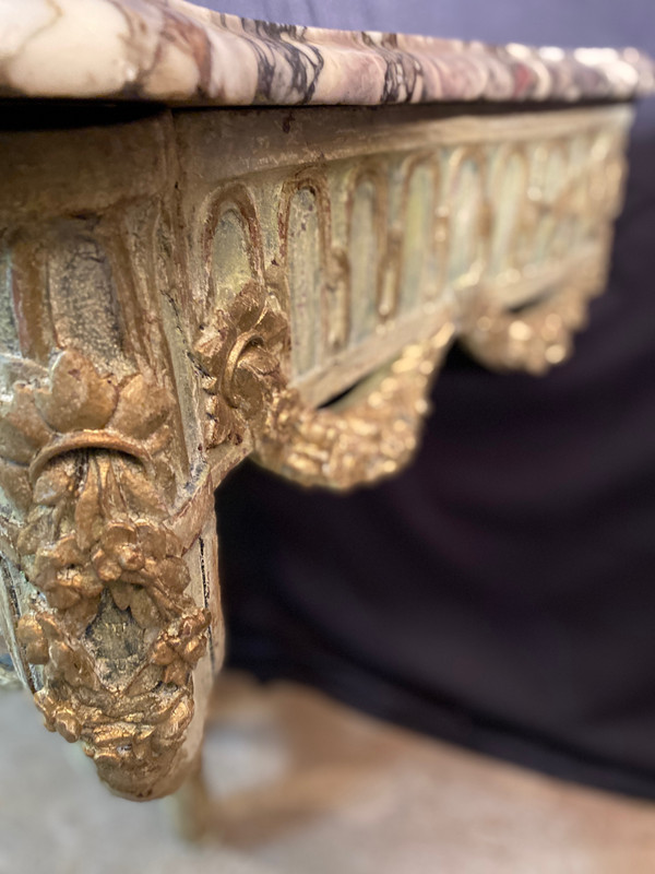 Console di transizione Luigi XV del XVIII secolo con marmo originale