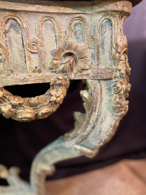 Console di transizione Luigi XV del XVIII secolo con marmo originale