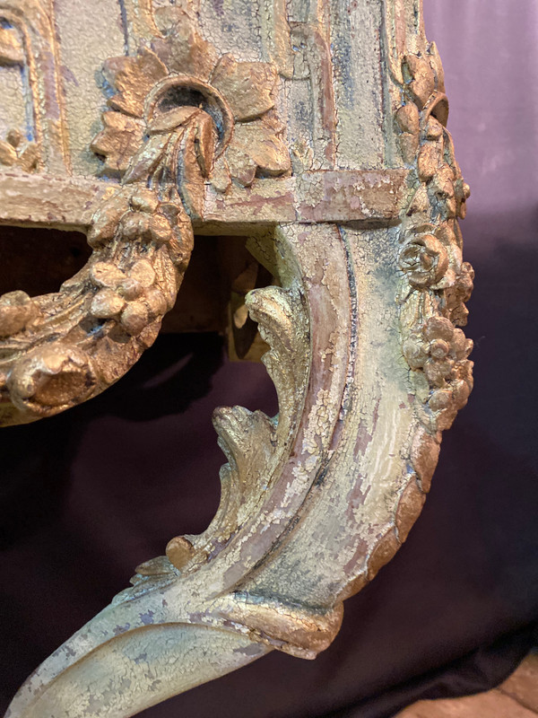 Console di transizione Luigi XV del XVIII secolo con marmo originale