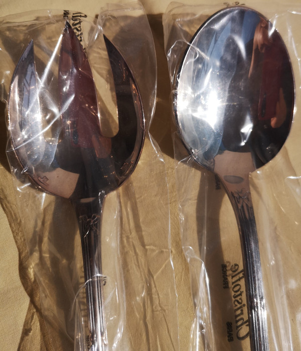 Rubans orfèvrerie Christofle salad servers (2 pieces), new in blister pack