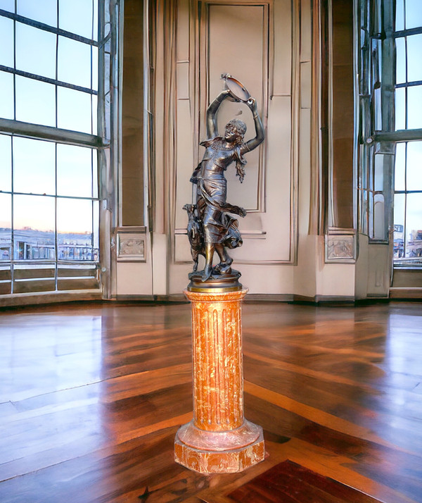 BRONZE "AUGUSTE MOREAU 1834" ORIENTAL DANCER 97 CM HIGH ROTATING BASE
