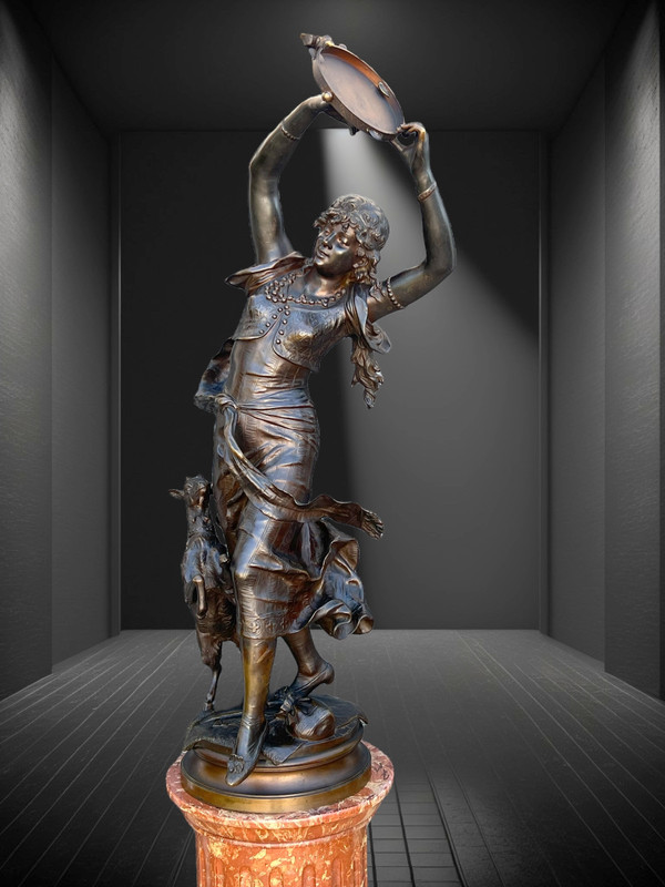 BRONZE "AUGUSTE MOREAU 1834" ORIENTAL DANCER 97 CM HIGH ROTATING BASE