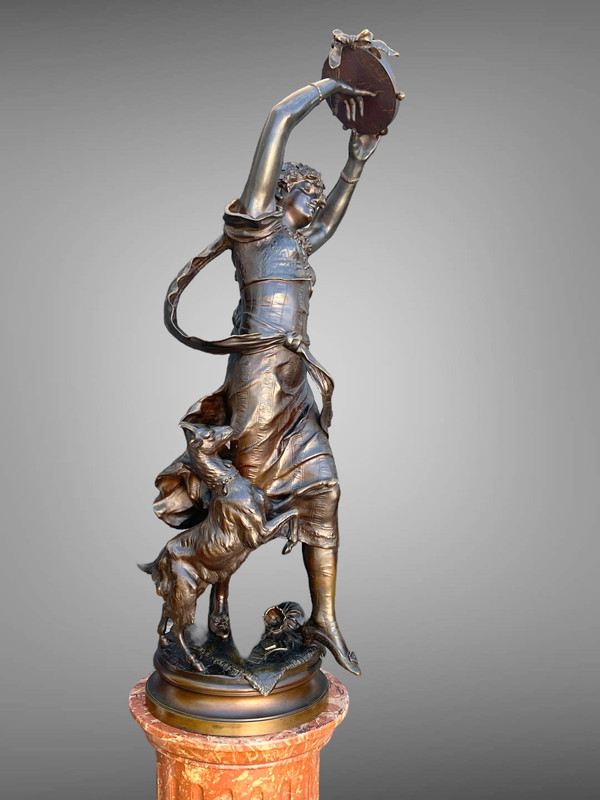 BRONZE "AUGUSTE MOREAU 1834" ORIENTAL DANCER 97 CM HIGH ROTATING BASE