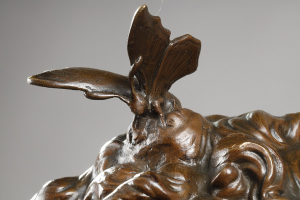 Skulptur von Zephyr aus Bronze mit Medaillenpatina