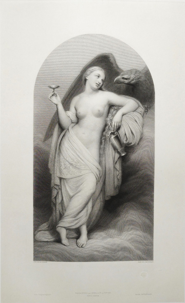 Nébé Deesse De La Jeunesse Gravure eau-forte  d'après Ary Scheffer 19ème